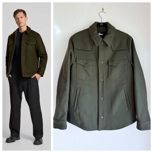NEW The Kooples Men's Classic Zip Up Felt Shirt Jacket in Khaki Green Size Small